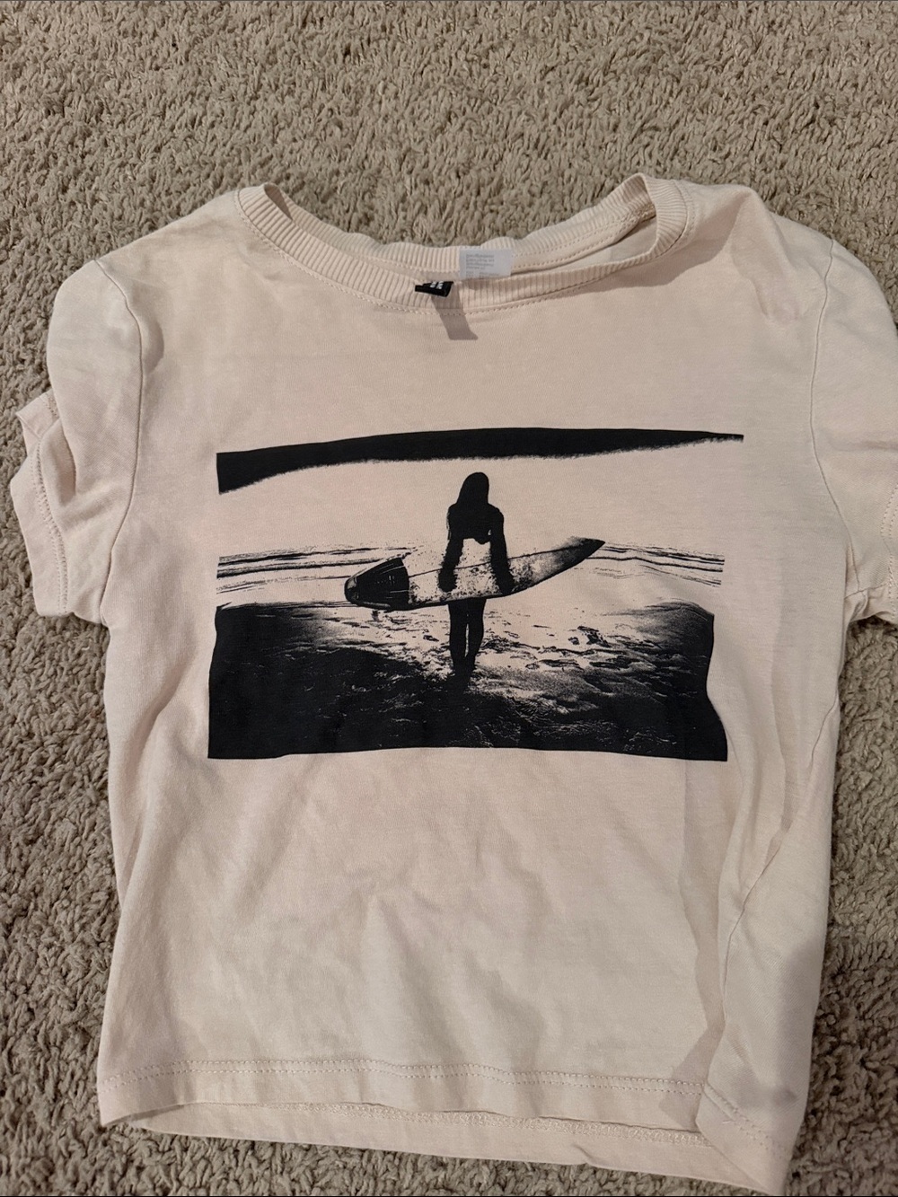 H&M Cream Crop Top with Black Surf Graphic